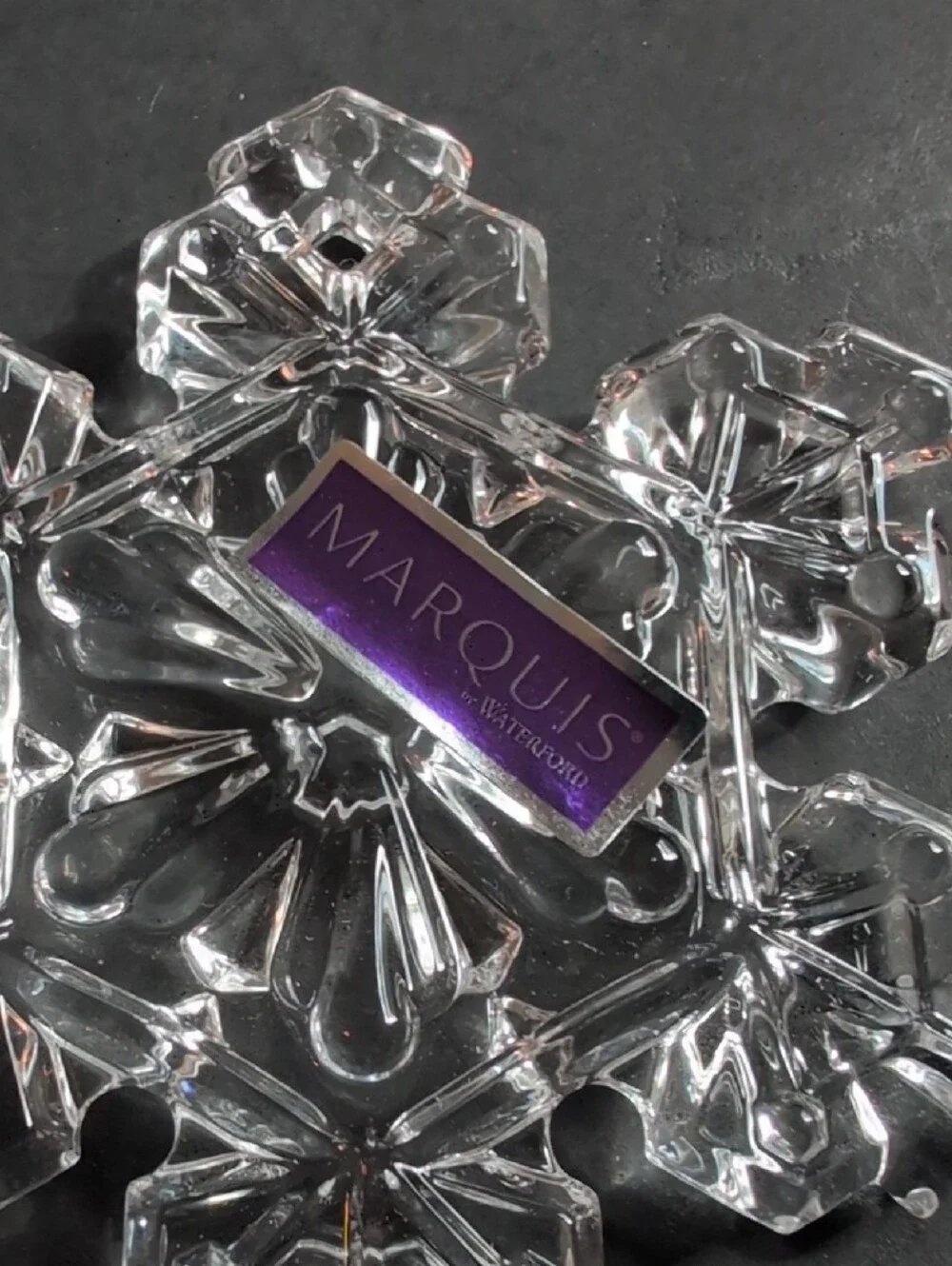 Marquis By Waterford Crystal Snowflake Ornament with Red Ribbon